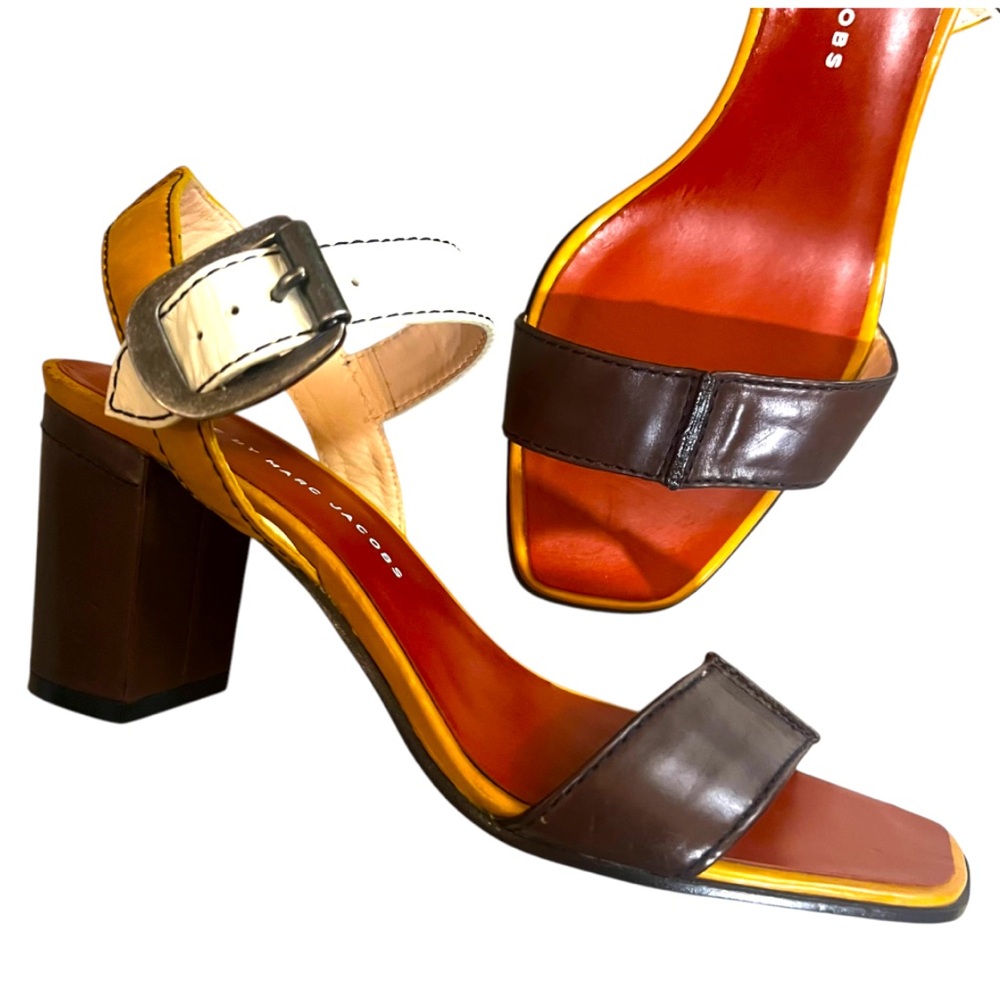 Marc by Marc Jacobs Color Block Leather Slingback Sandals Brown Size 38